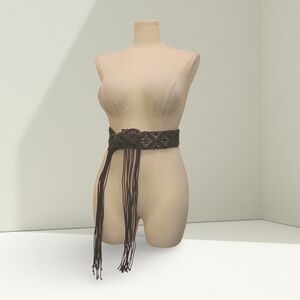 Vintage Dark Grey Braided Belt with Fringe Cottagecore Boho Fairycore Whymsigoth